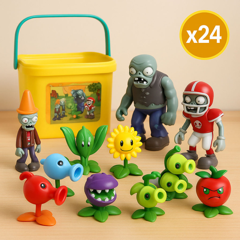 Набір (корзина) іграшок героїв з гри "Plants vs Zombies"  (Рослини проти зомбі), 21 шт, різнокольорові, для дітей