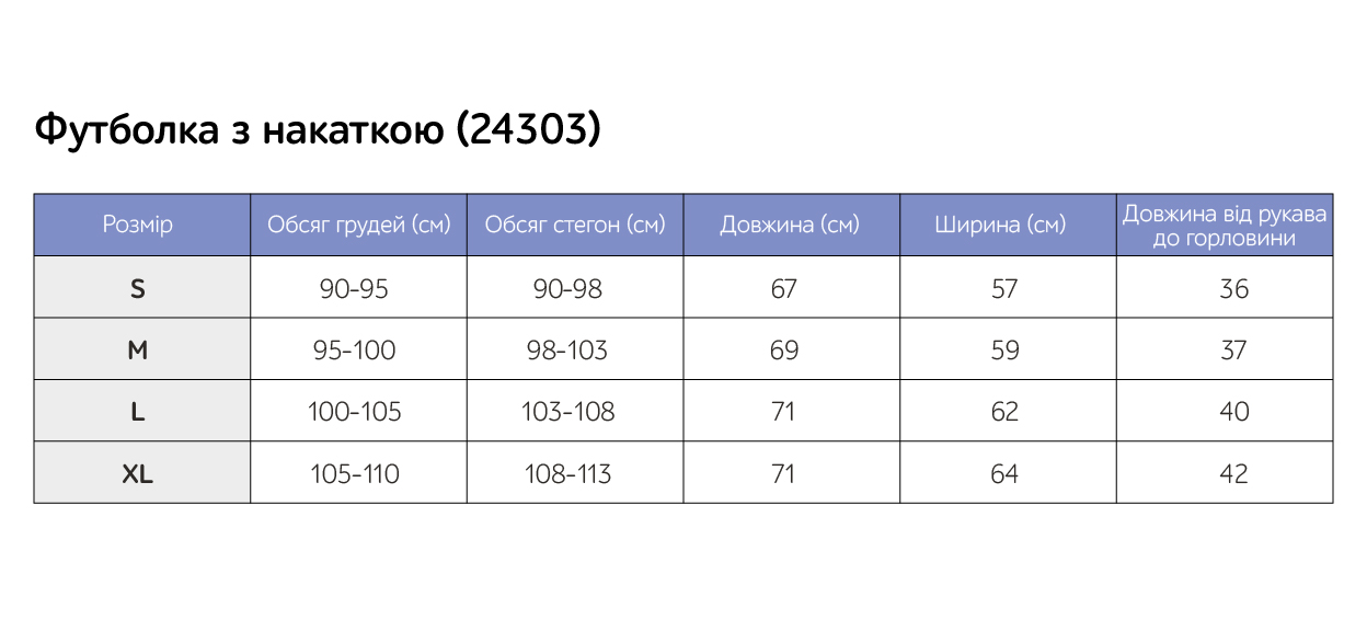 Таблиця розмірів